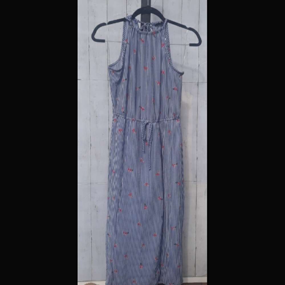 Floral and Pinstripe halter midi-romper